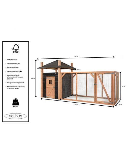 Voldux Hooiberg Niek Xl - Kippenhok - 462x175x225 cm Zwart