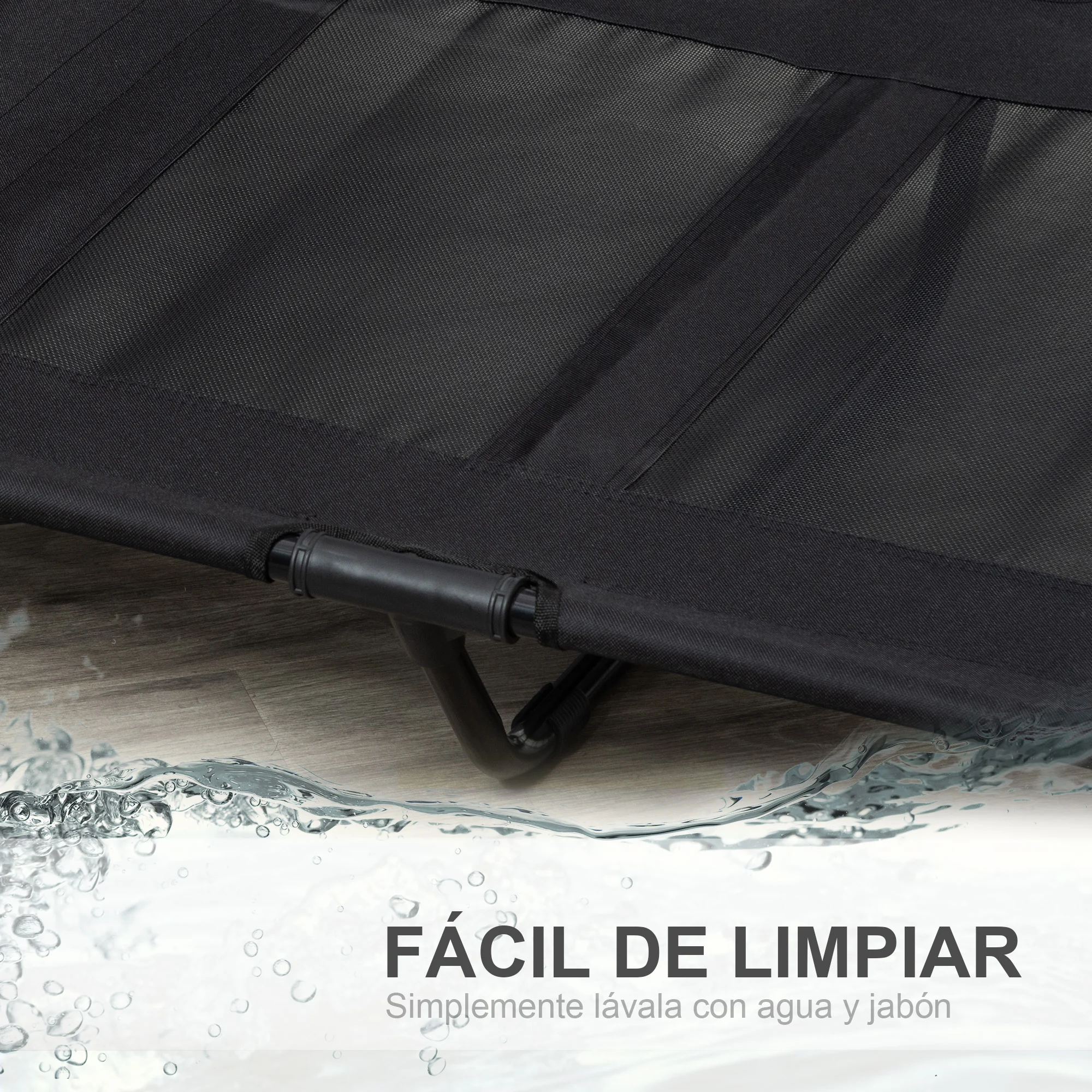 Cama elevada PawHut para cães e gatos, cama portátil com área de malha respirável e tecido Oxford para uso interno e externo, 92x76x18 cm, preta.