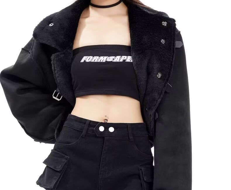 Ragistiq - Hoge taille, effen denim cargobroek met uitsparingen en gespen