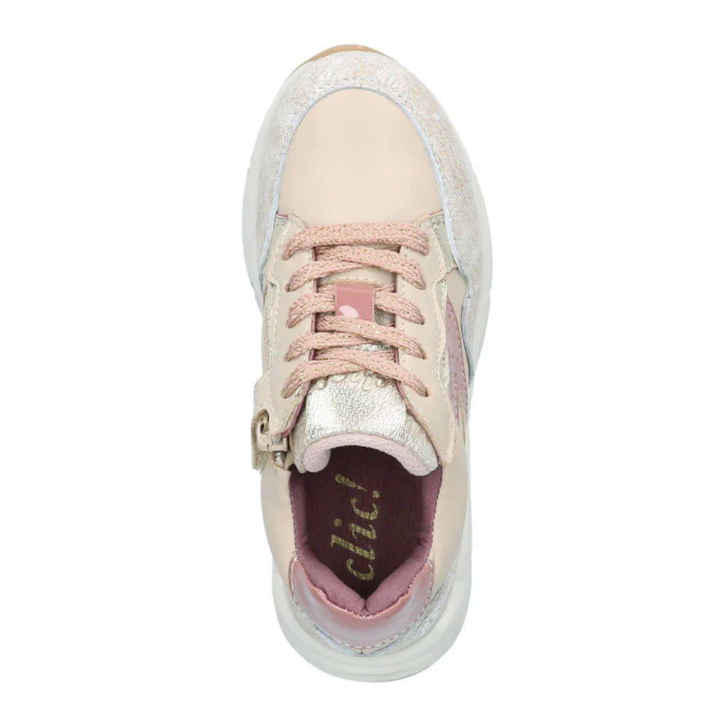 Clic! chunky leren sneakers ecru/roze