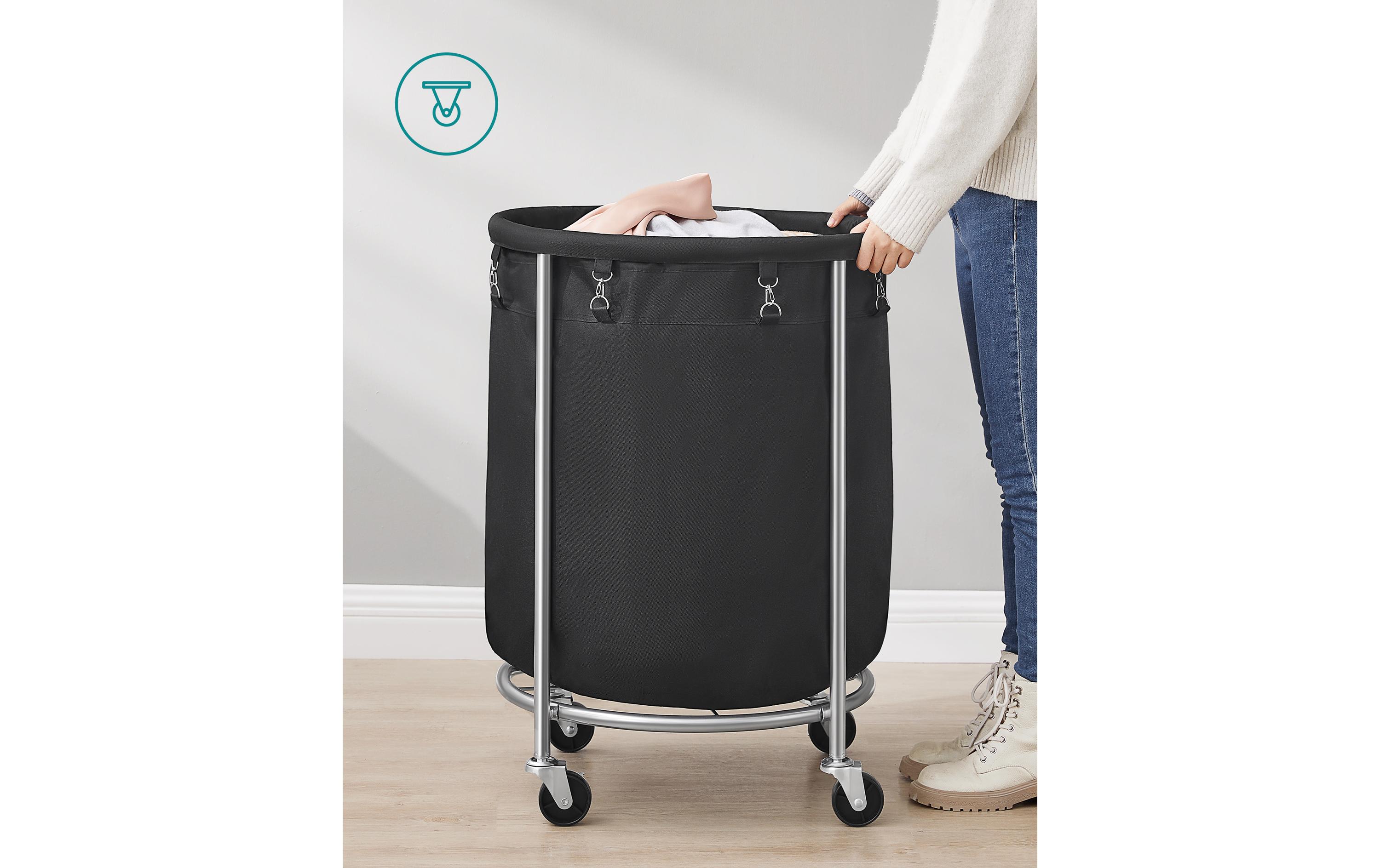 Wäschekorb auf Rollen 48 l, Schwarz/SilberWäschesammler