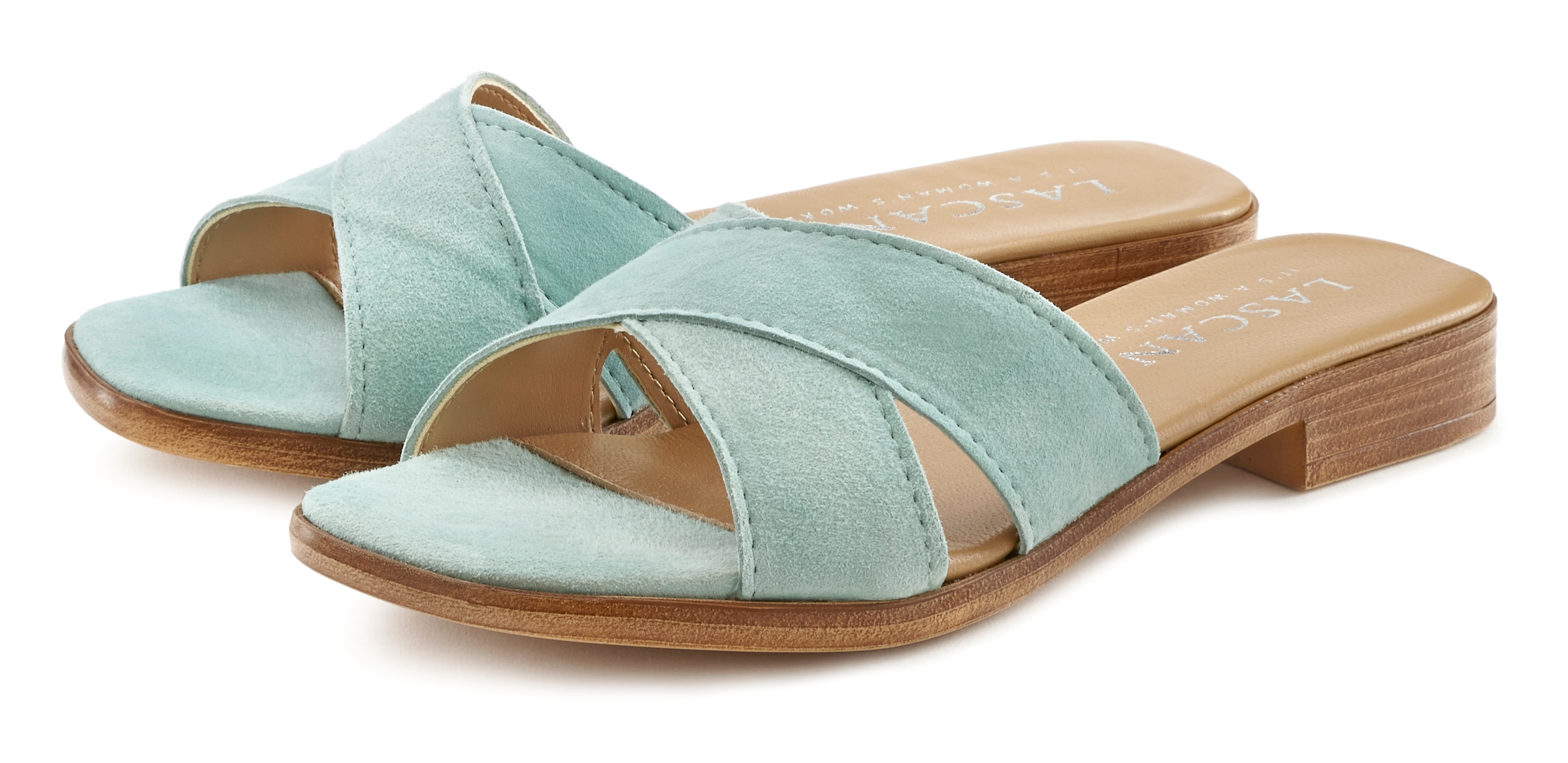 LASCANA Pantolette  Mule, Sandale, offener Schuh aus Leder mit weichen Kreuzbändern