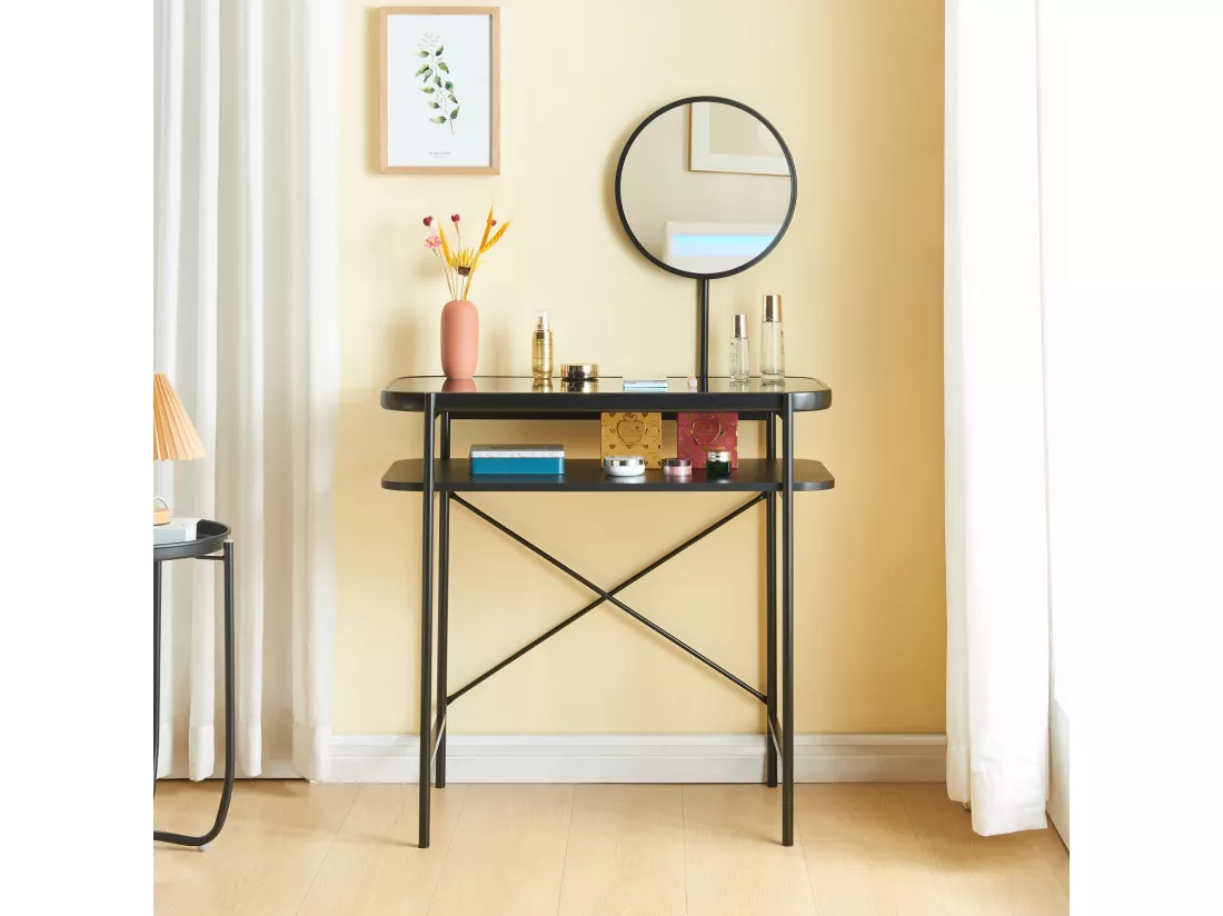 Coiffeuse Hjelmeland acier verre 129 x 80 x 44 cm noir [en.casa]