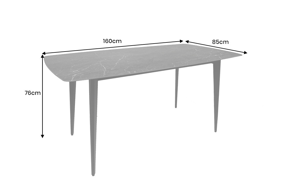 Moderner Esstisch MILANO 160cm anthrazit Keramik schwarze Metallbeine