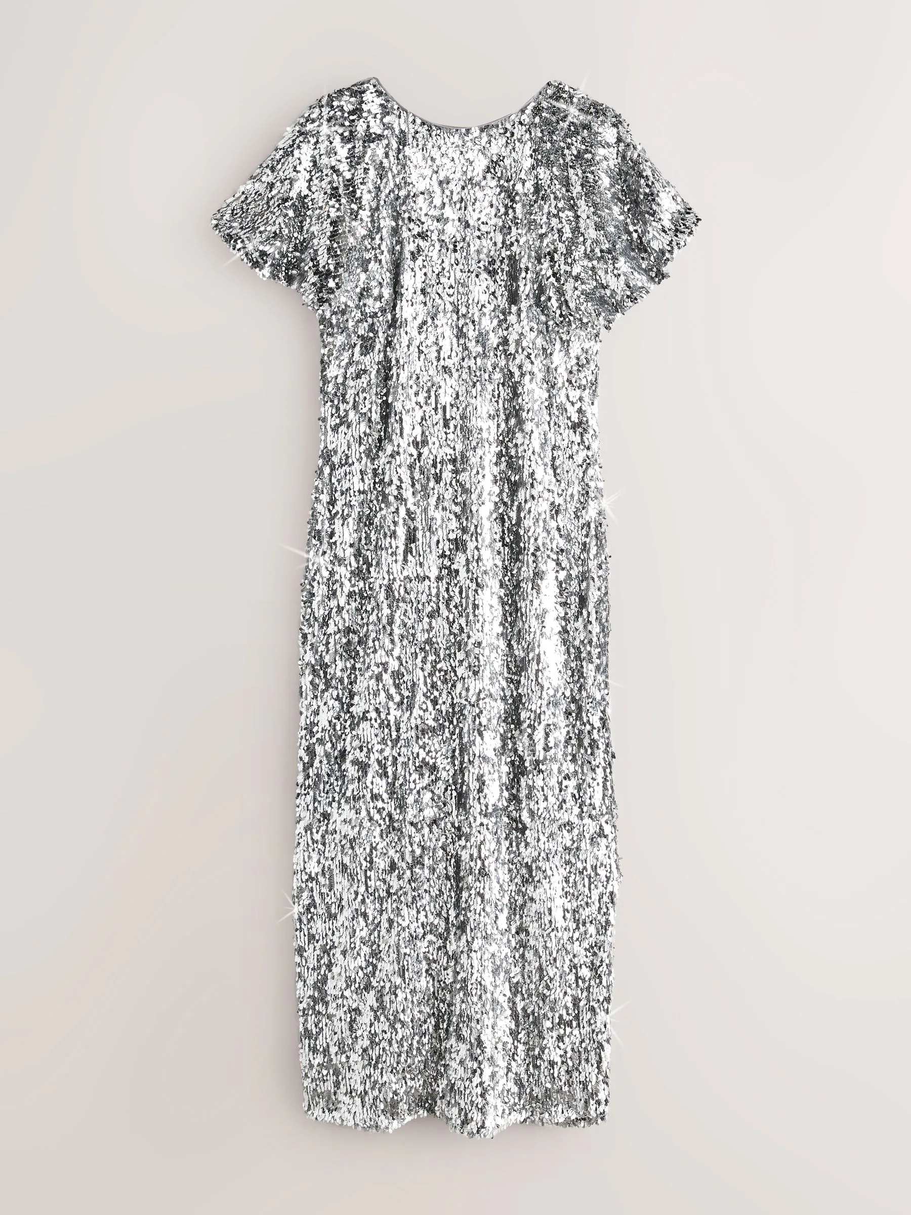 Nothing Ordinary Sequin Lace Trim Flutter Sleeve Midi Dress