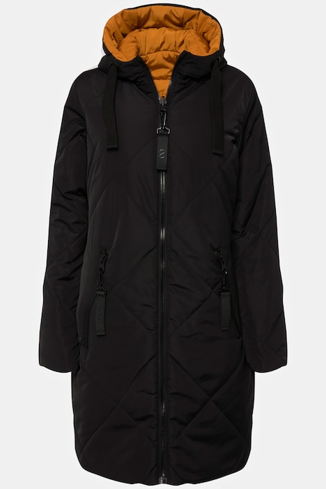 Wende Long-Steppjacke, Kapuze, 2-Wege-Zipper, Daunenoptik-Wattierung, fällt kleiner aus