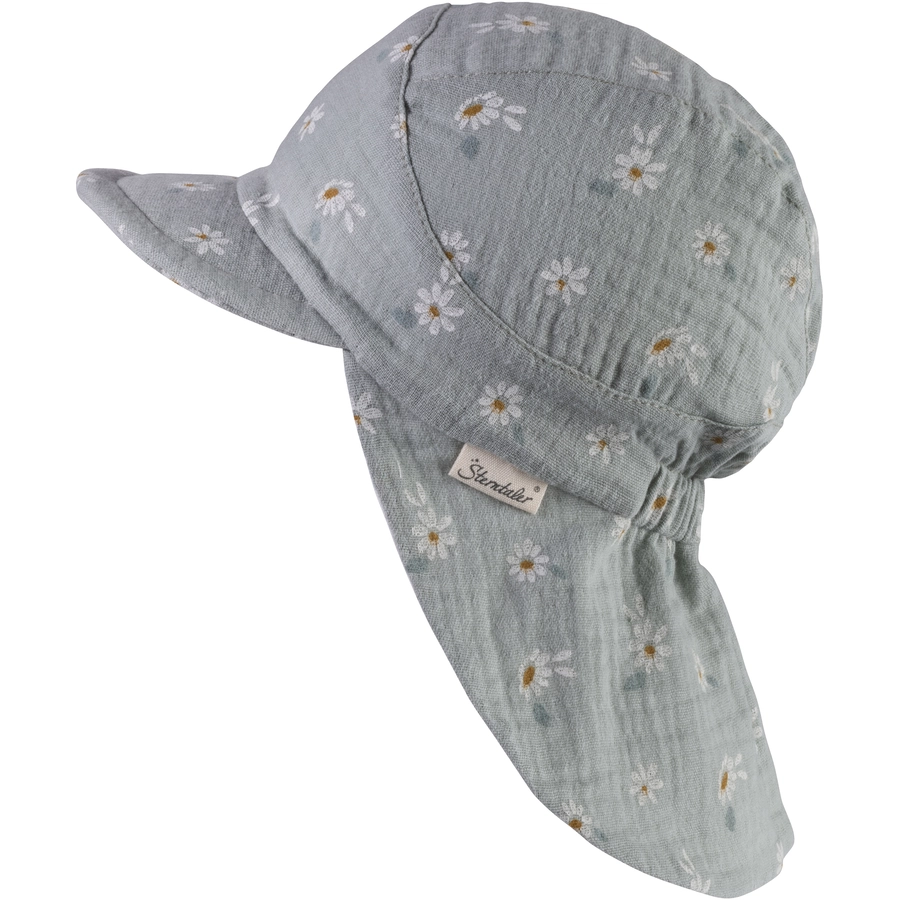 Sterntaler Schirmmütze mit Nackenschutz Gänseblumen steingrün