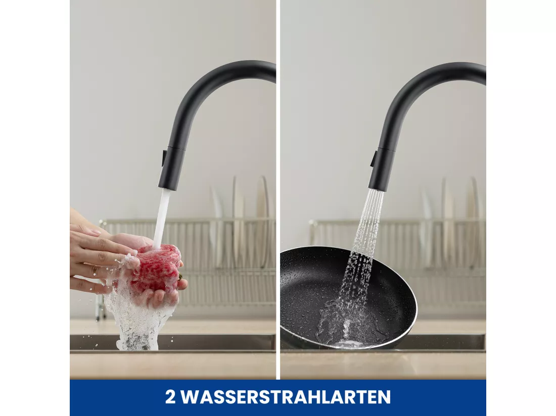 Cecipa max Mitigeur de Cuisine avec Douchette Extractible Robinet de Cuisine avec 2 Types de Jet D'eau Robinet d'évier (Noir),EU Modèle