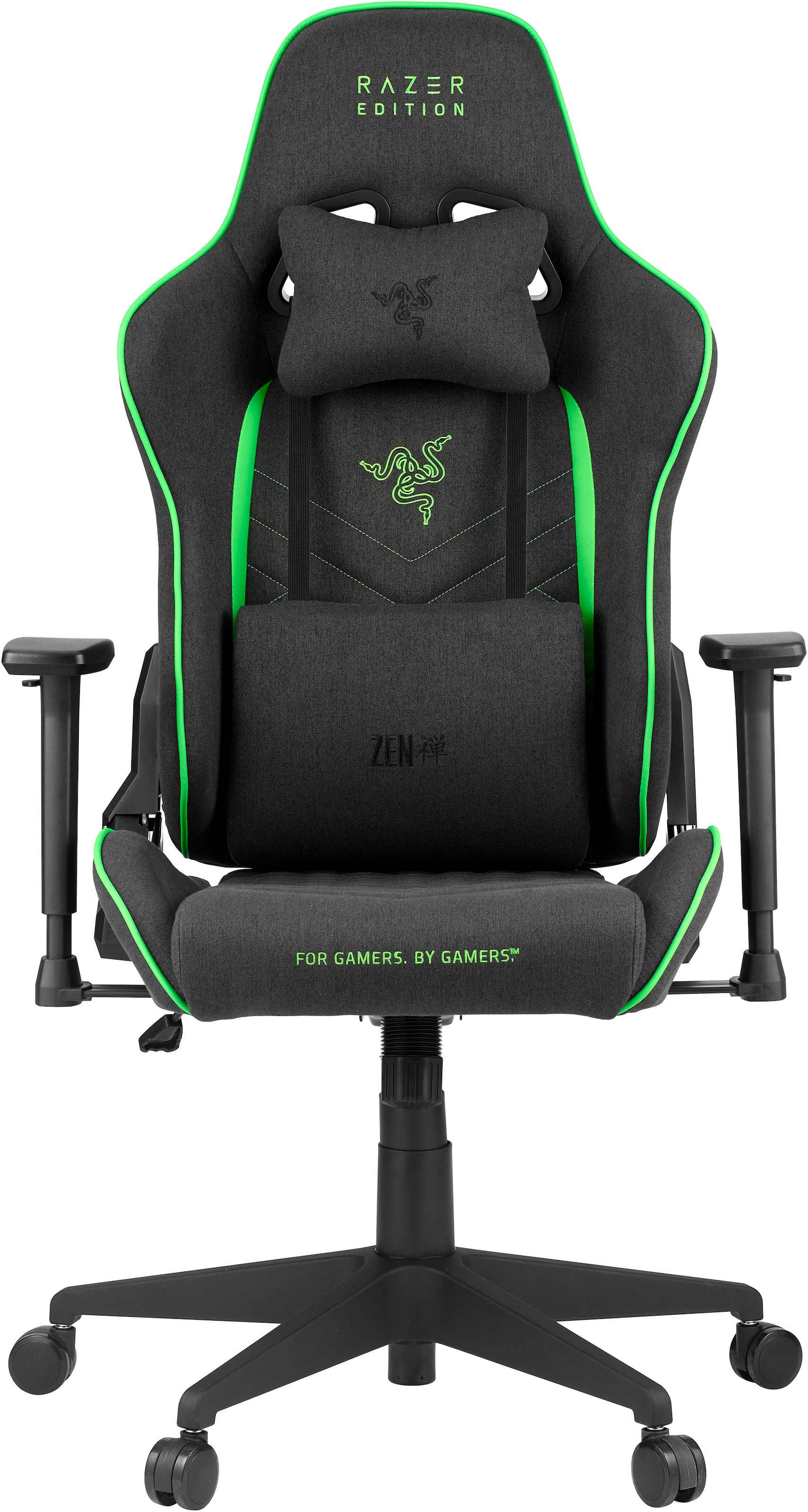 RAZER Gaming-Stuhl »Tarok Pro X by Zen, atmungsaktiver Stoffbezug« () 3D-Armlehnen, Lendenkissen und Kopfkissen, bis 130kg, Grau