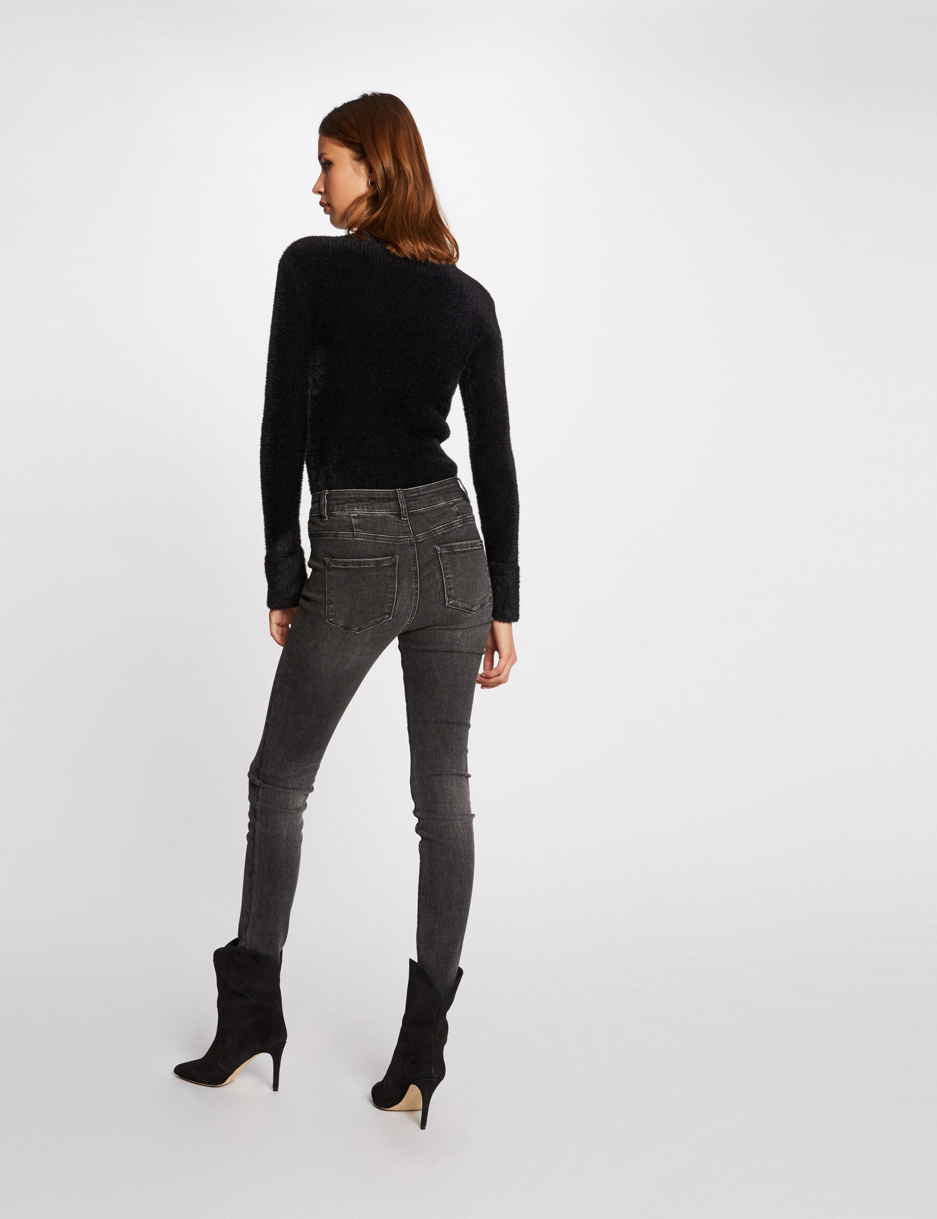 Pull manches longues maille duveteuse noir femme - noir