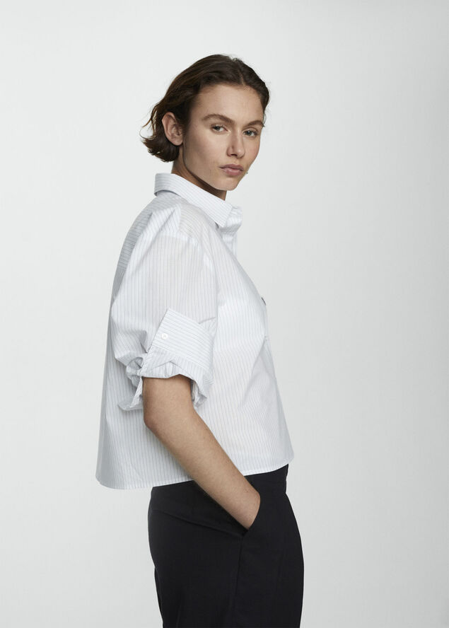 MANGO 100% cotton striped shirt Lt-pastel blue
