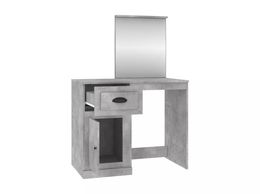 Coiffeuse et miroir gris béton 90x50x132,5 cm bois d'ingénierie