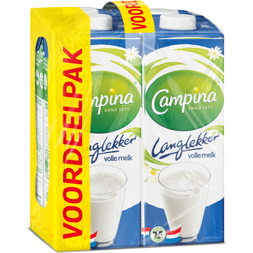 Campina Langlekker volle melk voordeel 4 x 1 L
