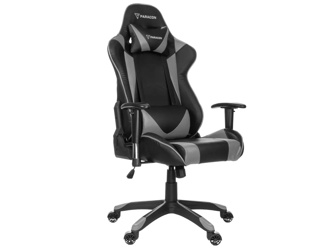 Paracon Knight Fauteuil de gamer avec oreiller cervical et soutien lombaire, gris.
