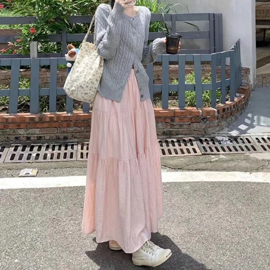PERKARP - Hoge taille effen maxi A-lijn rok