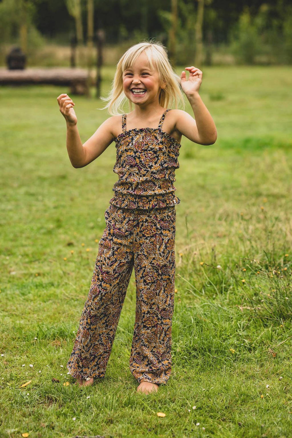 LOOXS loose fit broek met paisleyprint bruin/zand