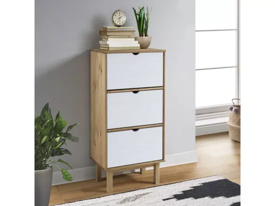 Armoire à chaussures OTTA et 3 tiroirs Marron et blanc Bois pin