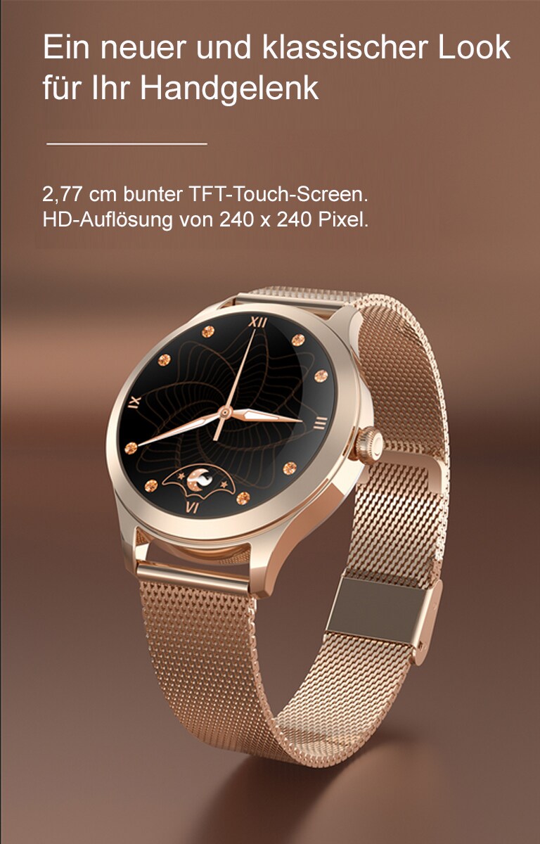 TPFNet Damen Smart Watch / Fitness Tracker IP68 - Milanaise Armband - Android & IOS - Silber