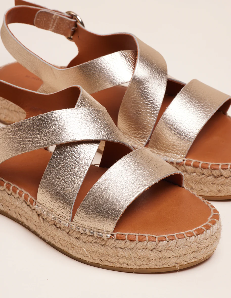 Espadrilles plates Chantal - Cuir grainé champagne