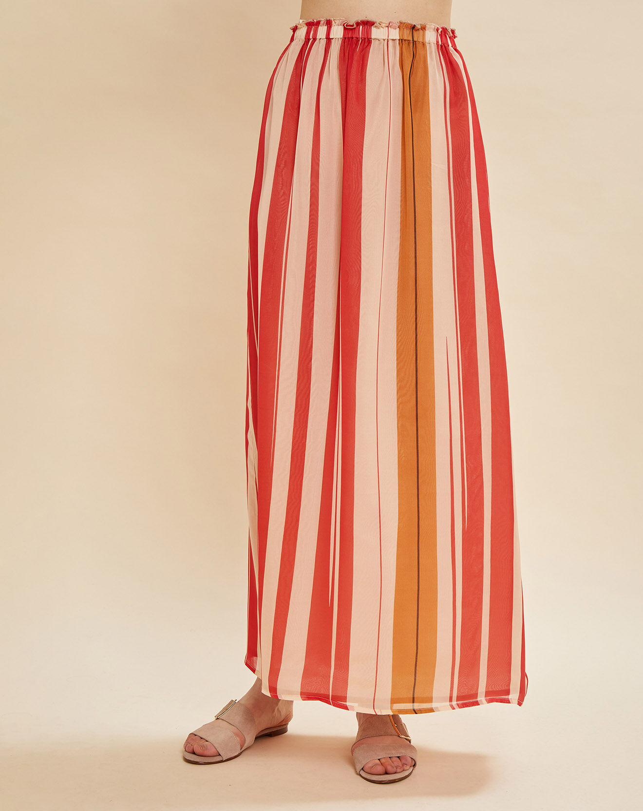 Chloé Stora Jupe en voile 100% Soie Lionel rayée rouge