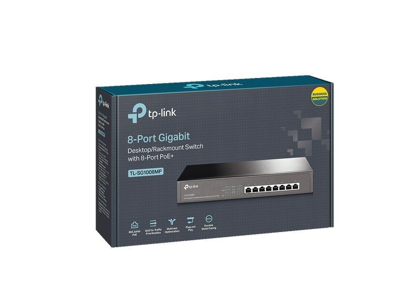 TP-Link PoE  Switch TL-SG1008MP V2 8 Port 8-Port Gigabit Desktop/Rackmount Switch mit 8-Port PoE