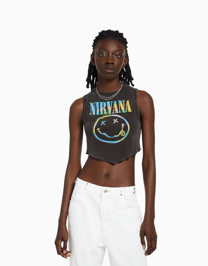 Camiseta sem mangas com estampa do Nirvana
