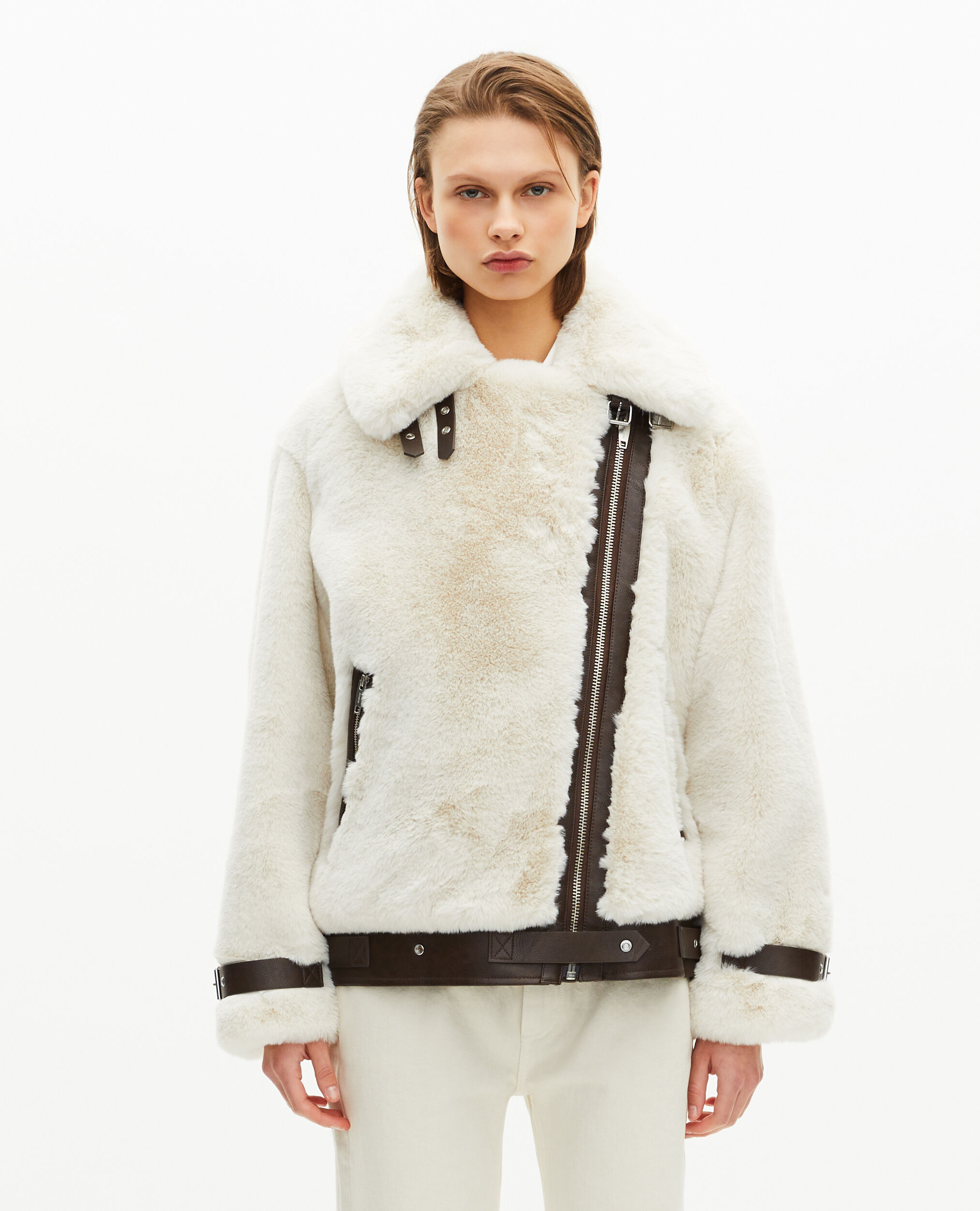 Blouson aviateur effet fourrure écru