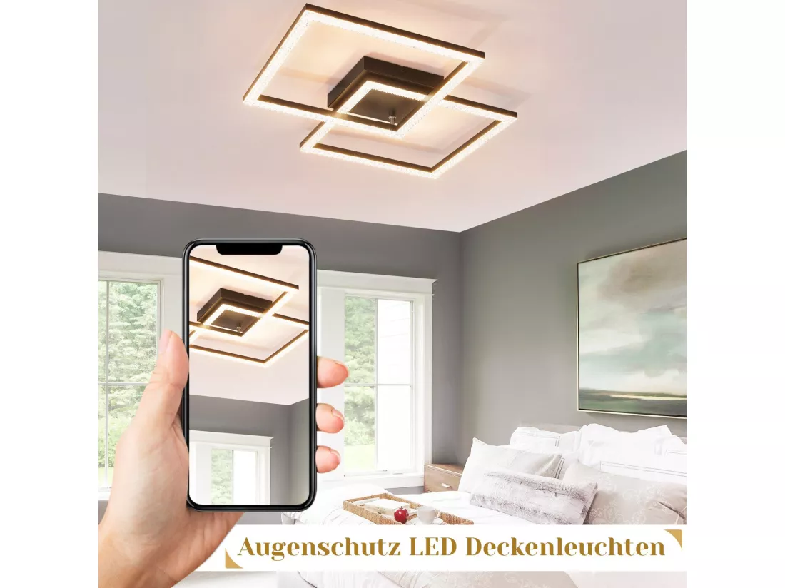 NETTLIFE Plafonnier LED salon noir 3000K blanc chaud moderne cristal chambre lampe 24W pour cuisine chambre couloir
