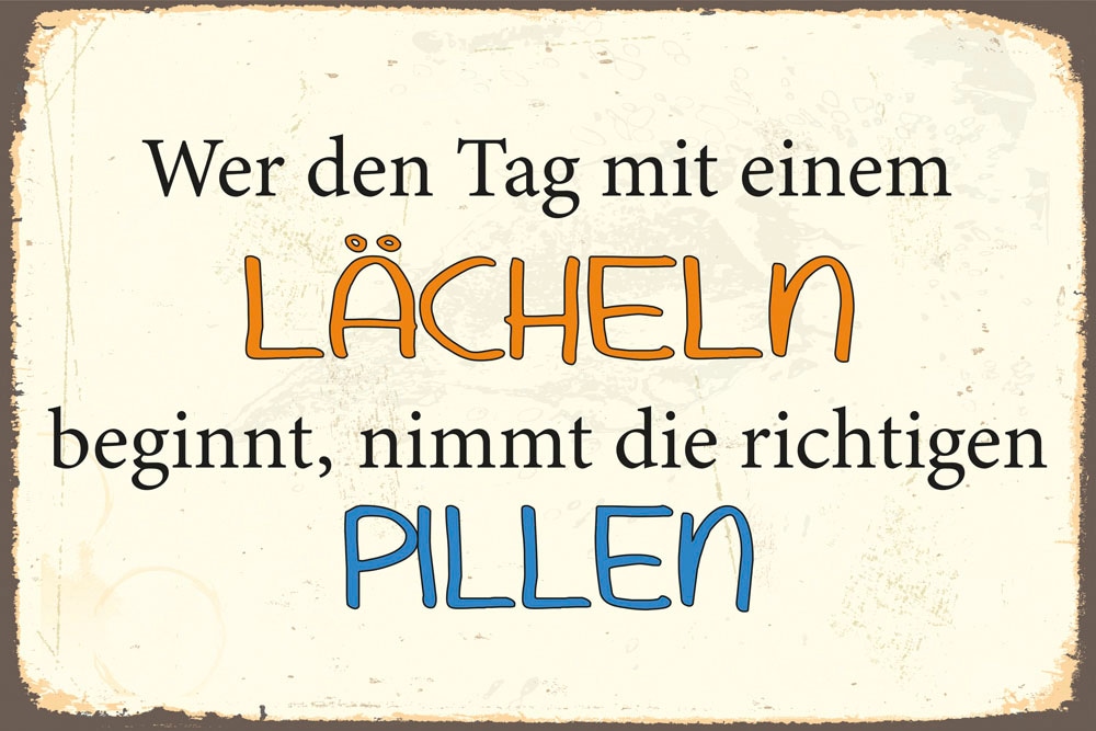 queence Metallbild »Lächeln« Motivationsbilder | Schriftzug | Sprüche | Sprüche & Texte 1 Stk. tlg. Stahlschild, Blechschild, Sprüche, Texte, witzig