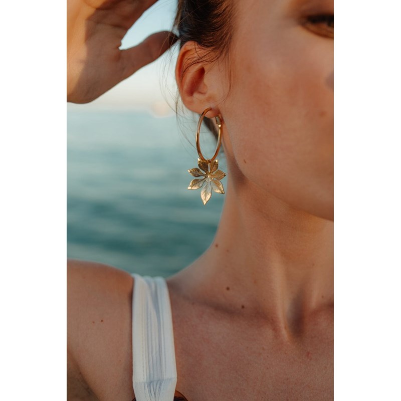 petites boucles d'oreilles créoles fleurs doré à l'or fin - CHLORIS