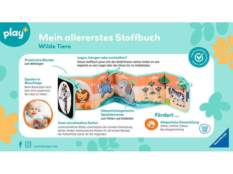 play  Stoffbuch: Wilde Tiere (Leporello) Spielbuch für die Bauchlage
