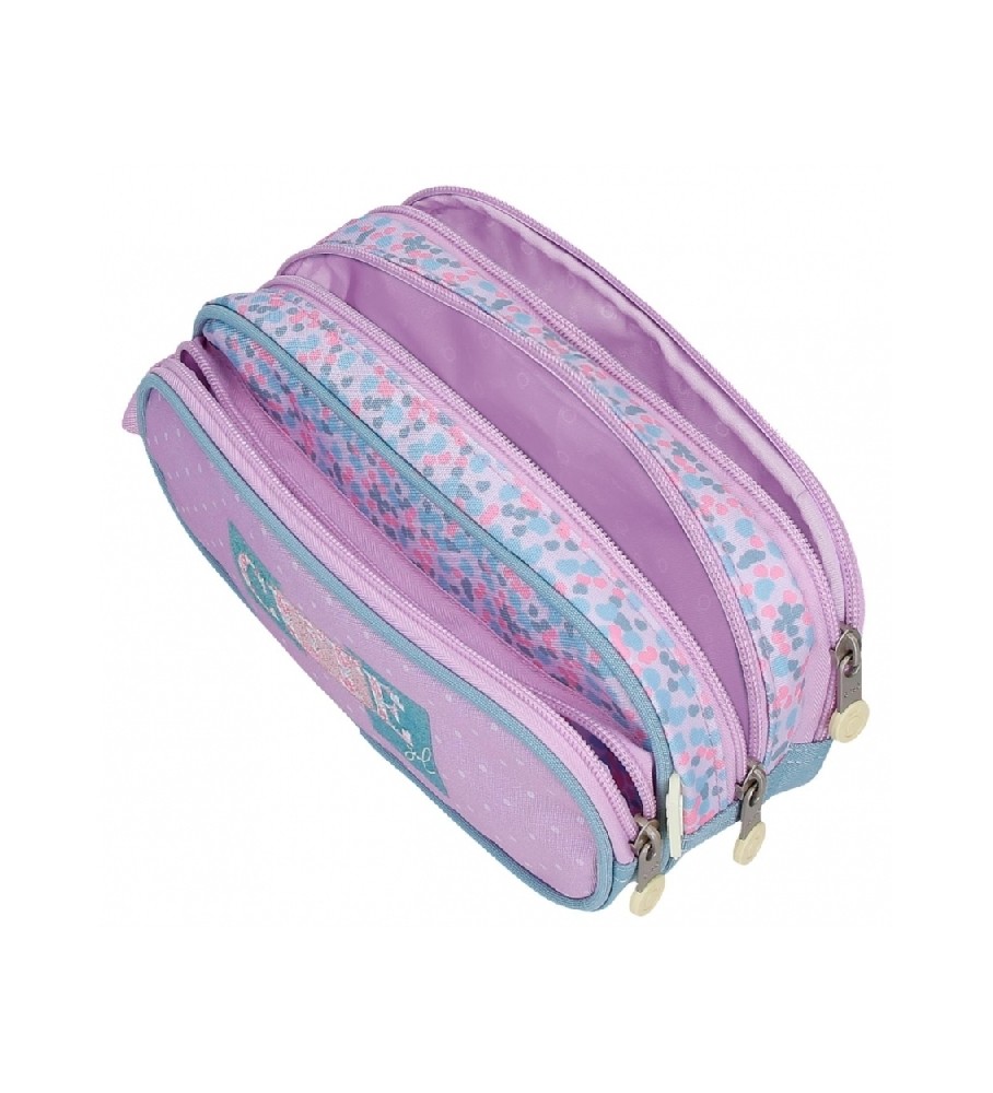 Estojo para lápis Enso Cute Girl com três zíperes - Lilás - 22x10x9cm -