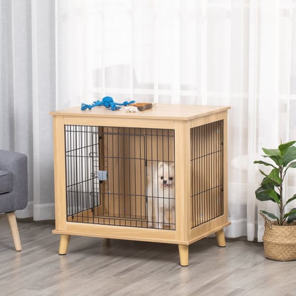 Hundebur Transportkasse I Tre Med Bordplate, Forhøyet Design, Naturlig, 81X58,5X76 Cm