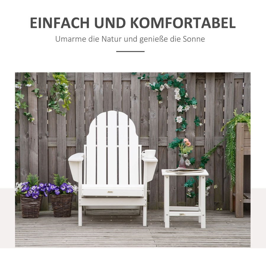 Outsunny Gartenstuhl mit tiefem Sitz weiß