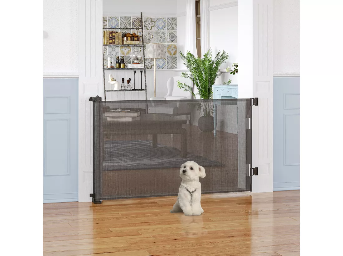 Barrière de sécurité barrière animaux rétractable automatique 1,65L x 0,85H m teslin alu. PVC gris