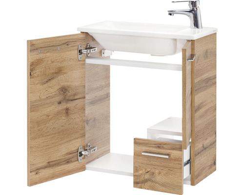 Badkamermeubelset van Möbelpartner Matteo, BxHxD 50 x 60 x 25 cm, frontkleur eiken naturel, met witte keramische wastafel