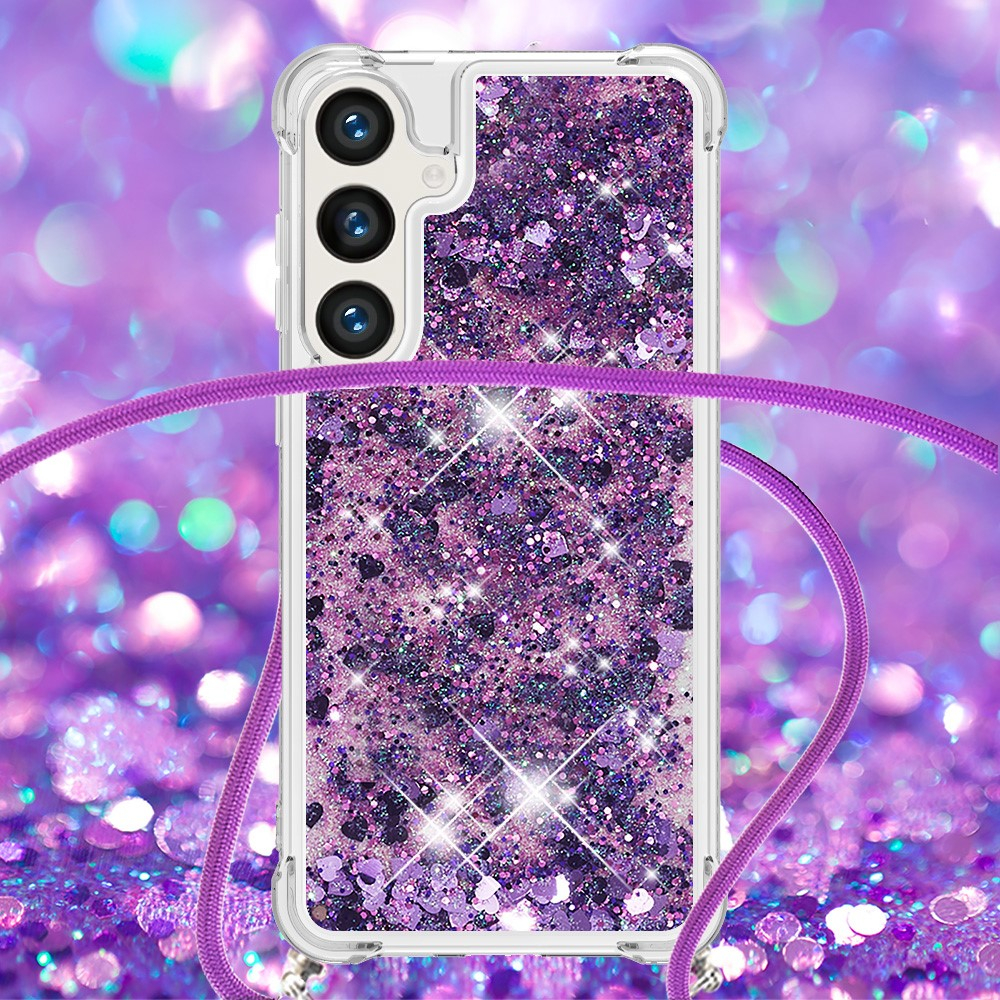Samsung Galaxy S24 Necklace Gummi Hülle Liquid Glitzer   Handykette (130cm) - Violett
