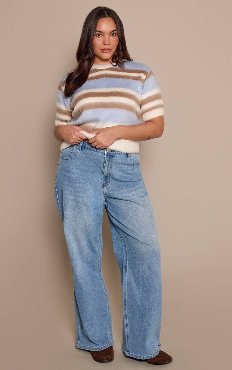 Gris T-shirt Grande Taille À Rayures Brossé