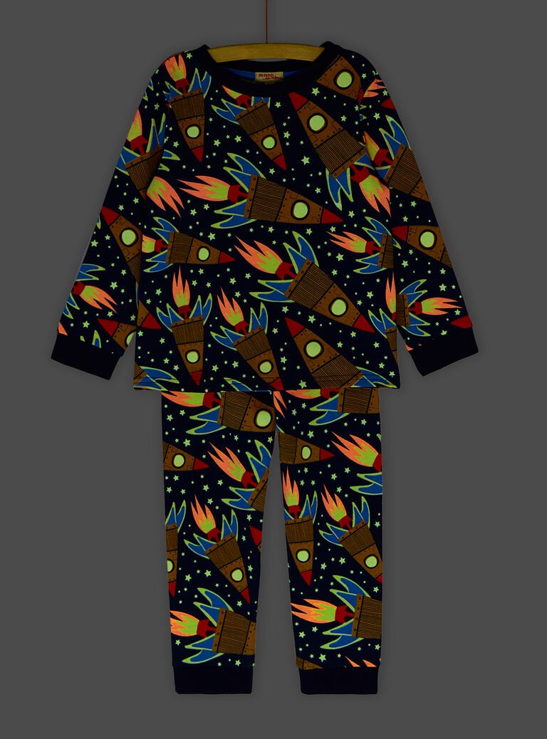 Pyjama bleu phosphorescent foncé à imprimé fusées garçon