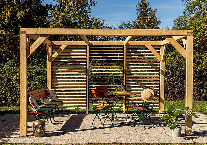 Pergola auvent autoportant manuel bois Veneto Habrita VT3431V 3,40 x 3,12 m