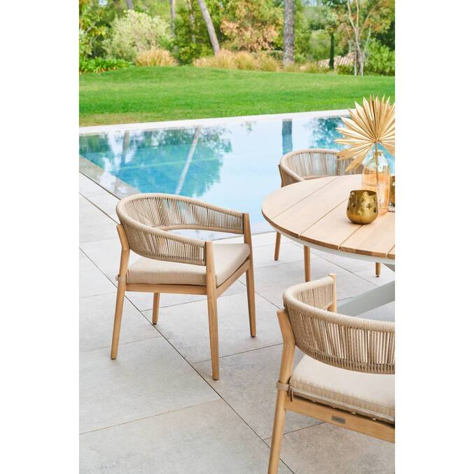 Table de jardin ronde ORIENGO Acacia & Blanc