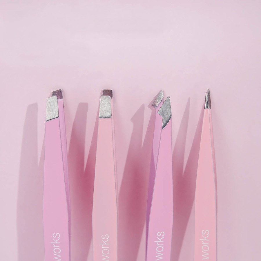 Brushworks HD Combination Tweezer Set Pink 4pcs