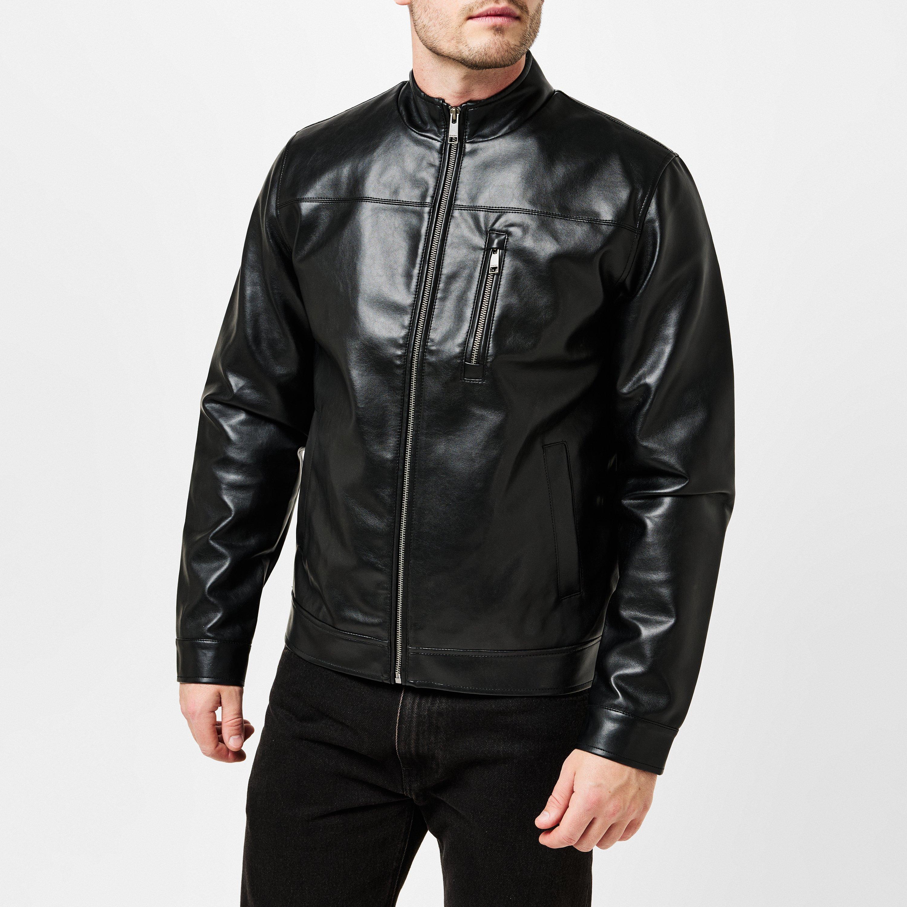 Threadbare TB Leather Biker Jacket Mens
