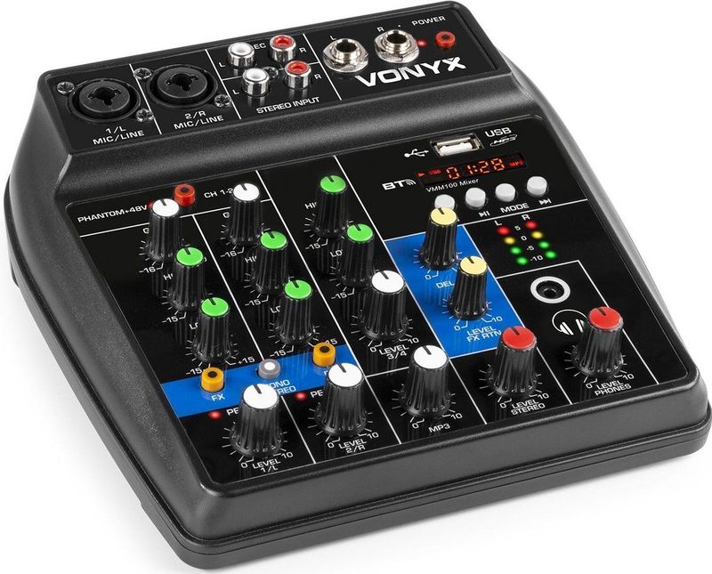 Vonyx - VMM100 - Audio Mixer - 4-Kanaals - Bluetooth - USB MP3 Speler