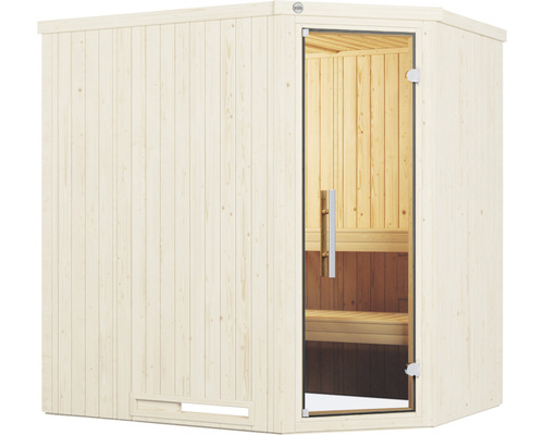 Weka Varberg 1 modulaire sauna zonder oven, met raam en grafietkleurige volledig glazen deur