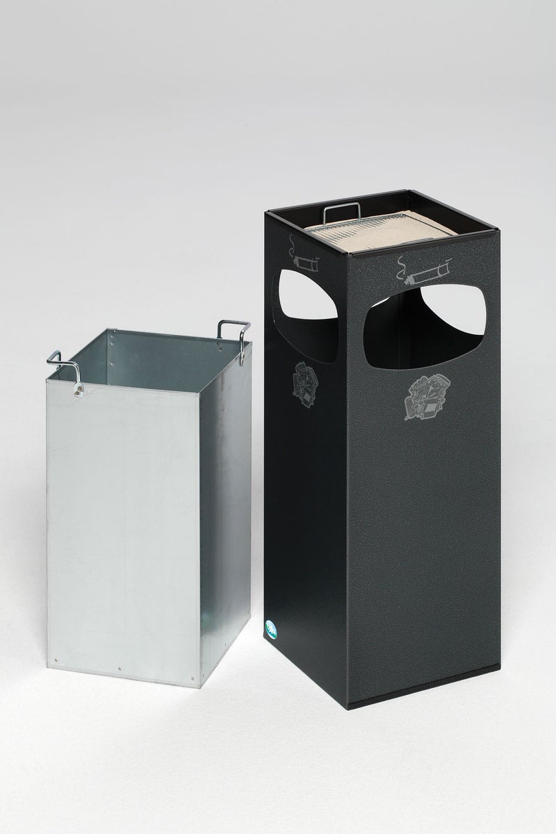PROREGAL Robuuste Combi-asbak met 4 compartimenten HxBxD 66 x 25 x 25 cm Gegalvaniseerd staal Grijs