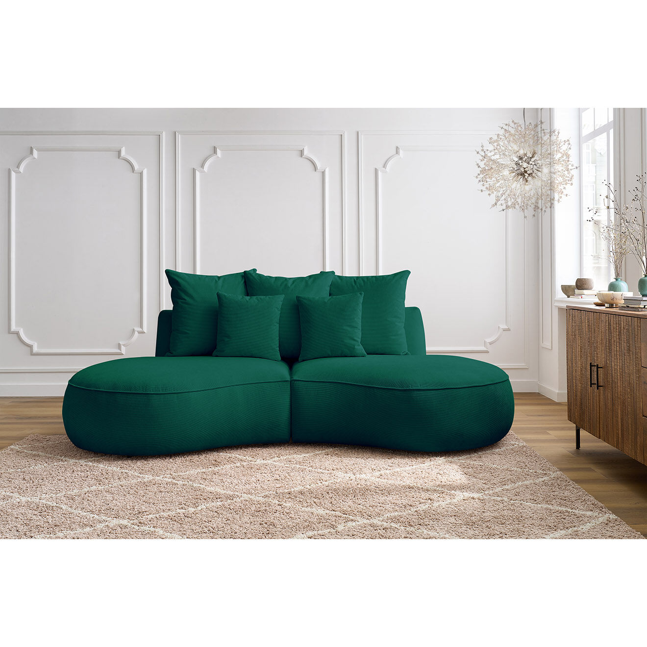 Bobochic Canapé droit fixe 3 places saint-germain tissu texturé vert - 260x145x92 cm