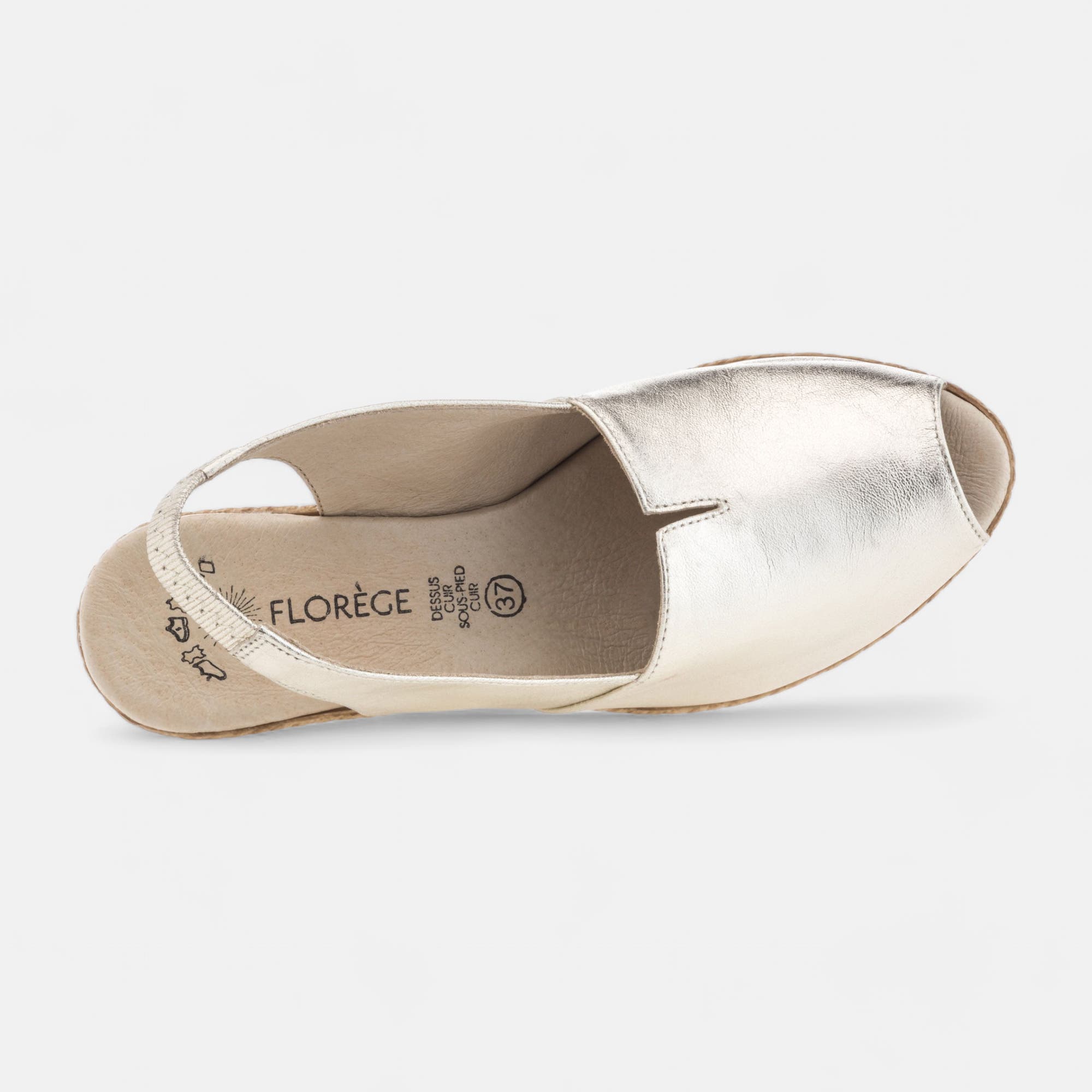 Nu-pieds confort à talon compensé Femme en cuir or