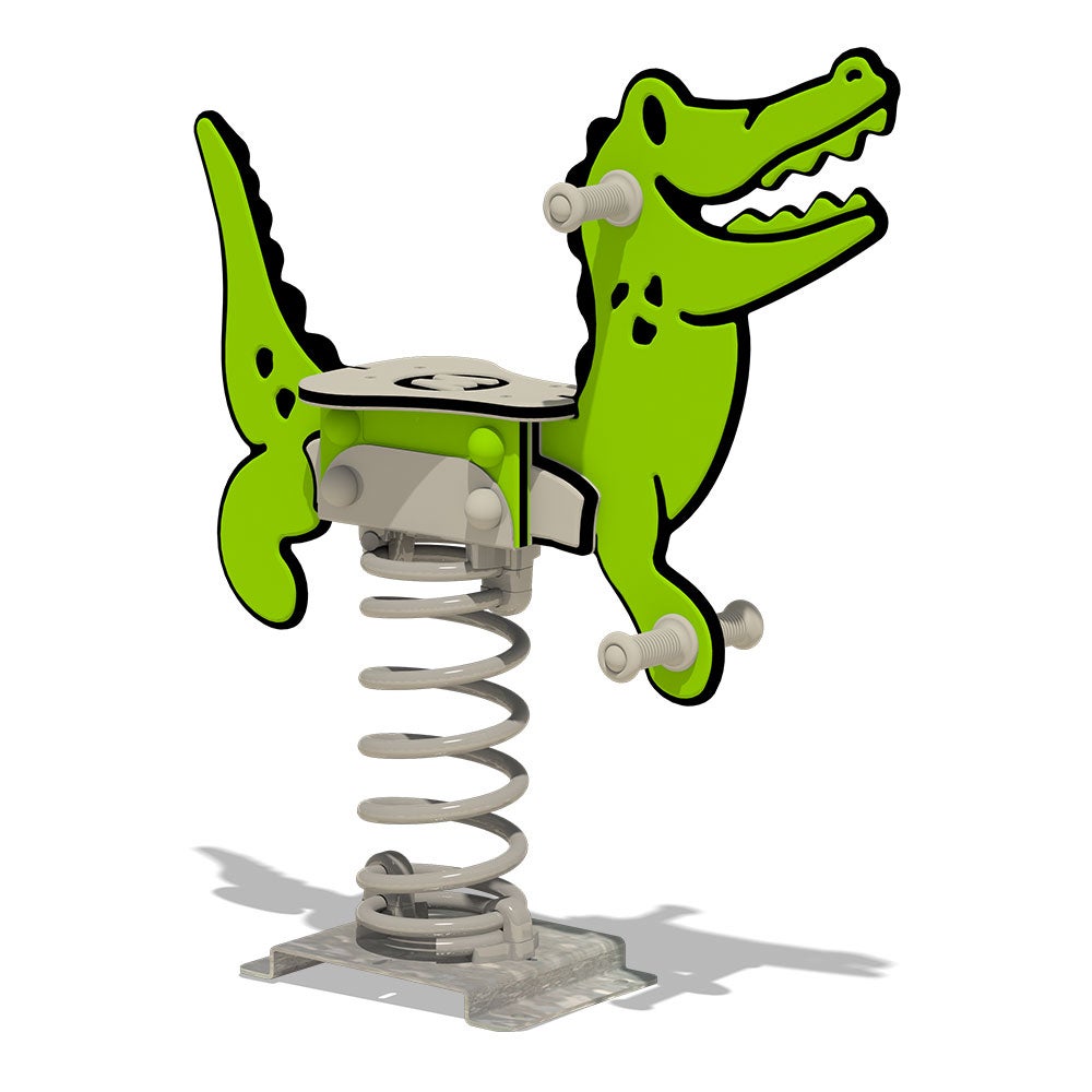 WICKEY Spring Rocker PRO Crocodile Crockey – BETONANKER – openbare springwip volgens §1176 – voor openbare en particuliere ruimtes. Vandaalbestendig – groen/grijs