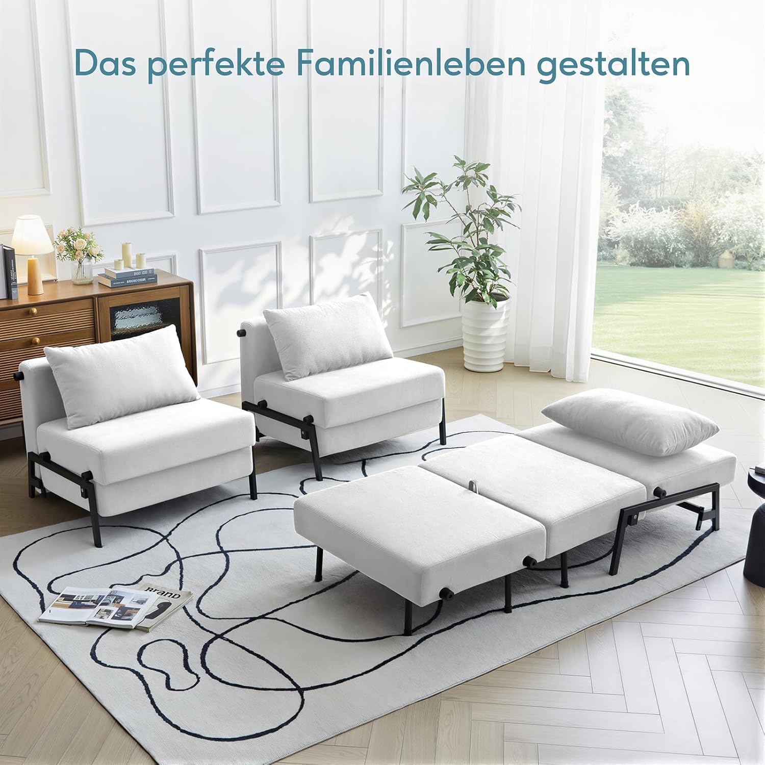 Generisch Schlafsofa mit Schlaffunktion, Schlafsessel 2 in 1 mit Bettfunktion, 190 x 80 cm Gästebettfür, Cord-Schlafsofa mit Kissen für Wohnzimmer & Schlafzimmer, Weiß, 80cm